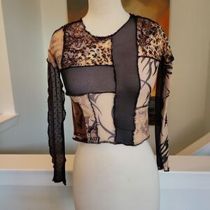 Juan Paul Gaultier Patchwork Sheer Crop Top Size S
